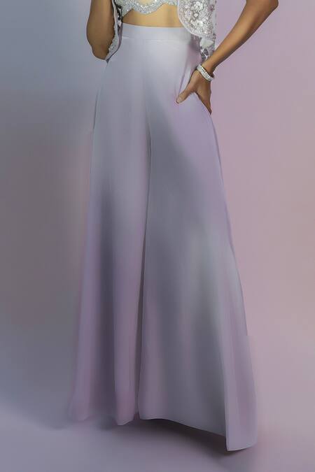 Buy_Jiya By Veer Design Studio_Purple Net Beads, Sequins V-, Open Embroidered Jacket Flared Pant Set _Online_at_Aza_Fashions