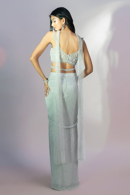 Jiya By Veer Design Studio Embroidered Blouse Draped Skirt Set 