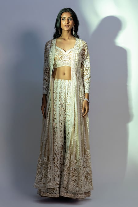 Jiya By Veer Design Studio Embroidered Jacket Palazzo Set 
