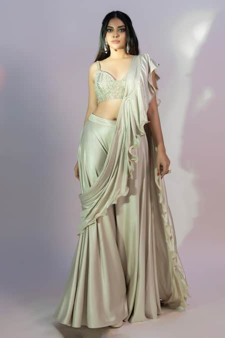 Jiya by Veer Design Studio Ruffle Detailed Pre-Draped Saree With Blouse 