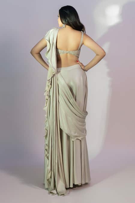 Jiya By Veer Design Studio Ruffle Detailed Pre-Draped Saree With Blouse 