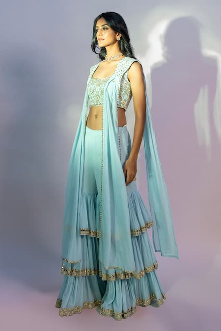 Jiya By Veer Design Studio Layered Palazzo Set With Jacket 