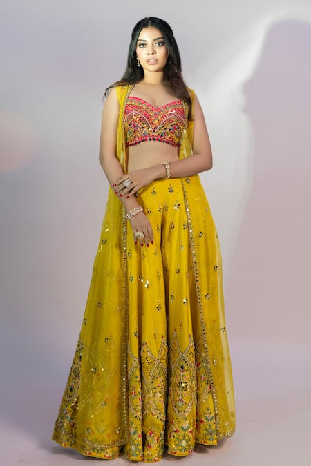 Jiya By Veer Design Studio Mirror Hand Embroidered Palazzo Set With Jacket 