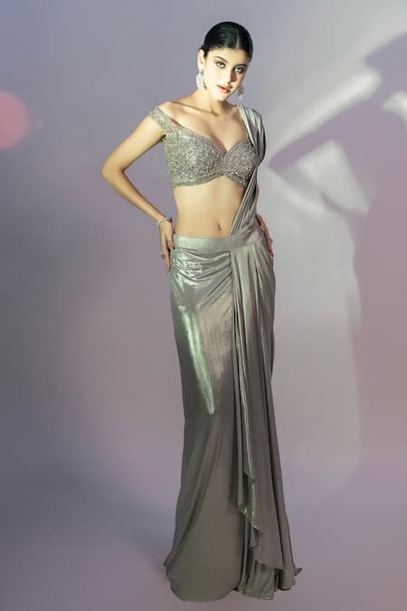 Jiya by Veer Design Studio Pre-Draped Saree With Hand Embroidered Blouse 