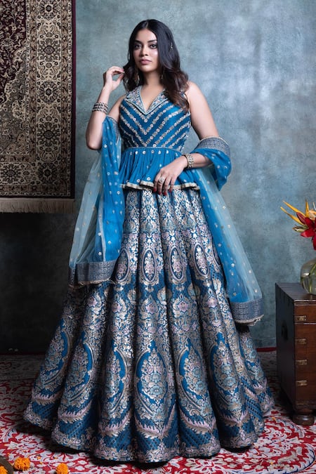 Jiya By Veer Design Studio Floral Vine Woven Lehenga Set 