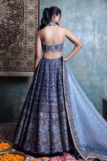 Jiya By Veer Design Studio Brocade Woven Floral Peacock Lehenga Set 