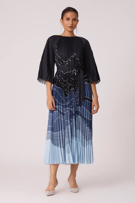 Scarlet Sage Blue Polyester Boat Neck Ariel Print Maxi Dress Online at Aza Fashions Scarlet Sage_Blue Polyester Boat Neck Ariel Print Maxi Dress_Online_at_Aza_Fashions