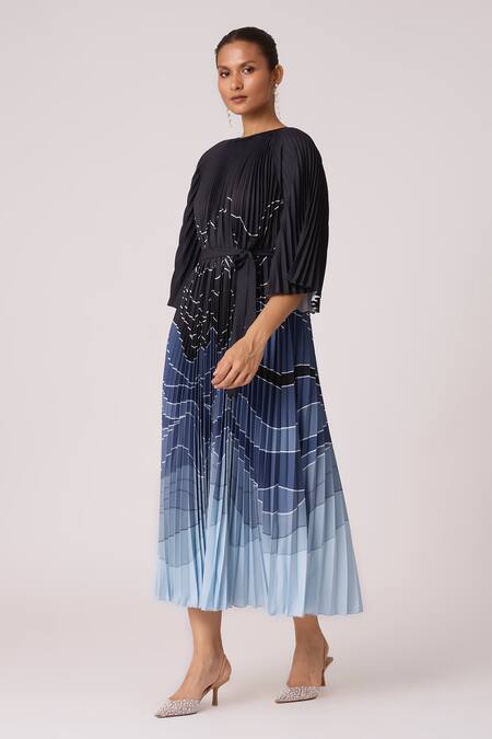 Shop Scarlet Sage Blue Polyester Boat Neck Ariel Print Maxi Dress Online at Aza Fashions Shop_Scarlet Sage_Blue Polyester Boat Neck Ariel Print Maxi Dress_Online_at_Aza_Fashions