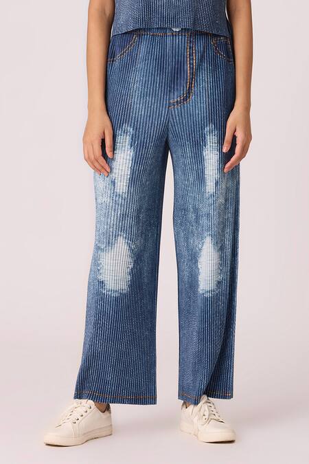 Scarlet Sage Blue Polyester Round Neck Fae Top With Pant Online at Aza Fashions Scarlet Sage_Blue Polyester Round Neck Fae Top With Pant_Online_at_Aza_Fashions