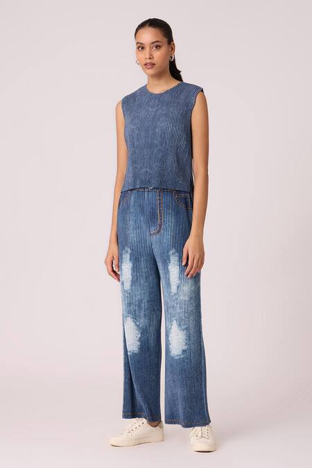 Scarlet Sage Blue Polyester Round Neck Fae Top With Pant at Aza Fashions Scarlet Sage_Blue Polyester Round Neck Fae Top With Pant_at_Aza_Fashions