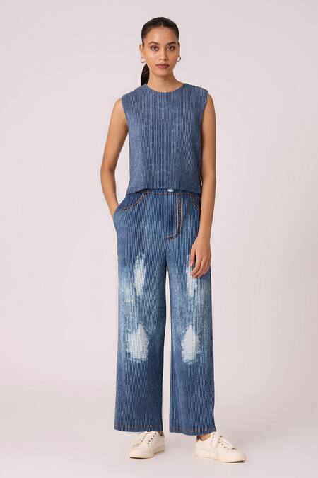 Buy Scarlet Sage Blue Polyester Round Neck Fae Top With Pant Buy_Scarlet Sage_Blue Polyester Round Neck Fae Top With Pant