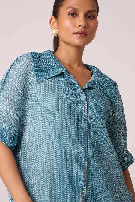 Buy_Scarlet Sage_Blue Polyester Collared Maria Shirt Dress