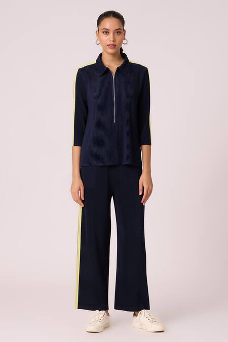 Scarlet Sage Blue Polyester Collared Maude Zipper Top With Pant Online at Aza Fashions Scarlet Sage_Blue Polyester Collared Maude Zipper Top With Pant_Online_at_Aza_Fashions