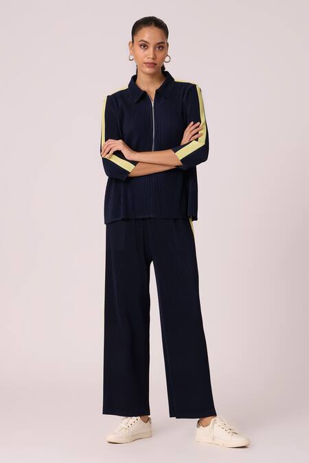 Scarlet Sage Blue Polyester Collared Maude Zipper Top With Pant at Aza Fashions Scarlet Sage_Blue Polyester Collared Maude Zipper Top With Pant_at_Aza_Fashions