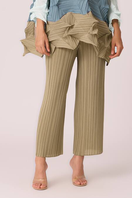 Scarlet Sage Beige Polyester Embroidery Round Neck Mona Colourblock Top With Pant Online at Aza Fashions Scarlet Sage_Beige Polyester Embroidery Round Neck Mona Colourblock Top With Pant_Online_at_Aza_Fashions