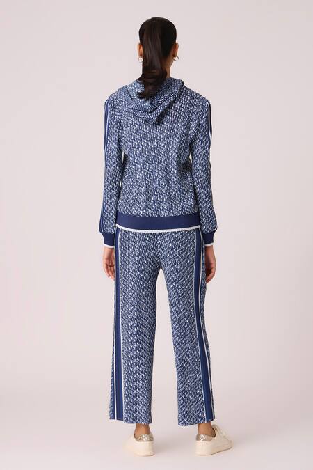 Shop Scarlet Sage Blue Polyester Embroidery Halter Neck Rae Floral Printed Top With Pant at Aza Fashions Shop_Scarlet Sage_Blue Polyester Embroidery Halter Neck Rae Floral Printed Top With Pant_at_Aza_Fashions