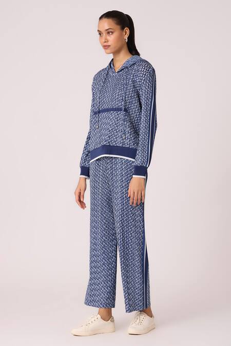 Buy Scarlet Sage Blue Polyester Embroidery Halter Neck Rae Floral Printed Top With Pant Online at Aza Fashions Buy_Scarlet Sage_Blue Polyester Embroidery Halter Neck Rae Floral Printed Top With Pant_Online_at_Aza_Fashions