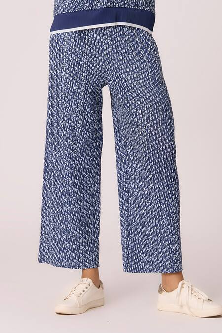 Buy Scarlet Sage Blue Polyester Embroidery Halter Neck Rae Floral Printed Top With Pant Buy_Scarlet Sage_Blue Polyester Embroidery Halter Neck Rae Floral Printed Top With Pant