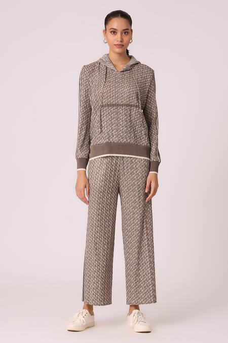 Scarlet Sage_Brown Polyester Rae Printed Top With Pant_Online_at_Aza_Fashions