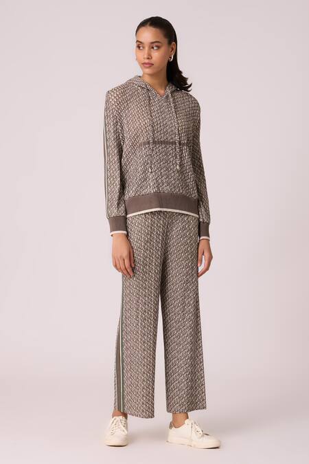 Scarlet Sage_Brown Polyester Rae Printed Top With Pant_at_Aza_Fashions