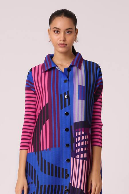 Buy_Scarlet Sage_Blue Polyester Collared Rory Abstract Print Shirt Dress_Online_at_Aza_Fashions