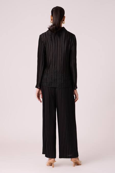 Shop_Scarlet Sage_Black Polyester Sara Pleated Pant _at_Aza_Fashions