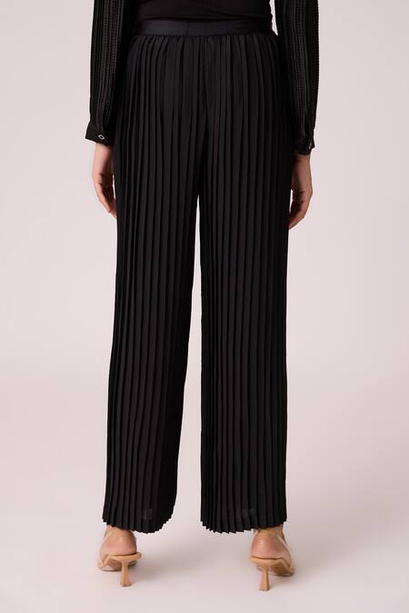 Shop_Scarlet Sage_Black Polyester Sara Pleated Pant _Online_at_Aza_Fashions
