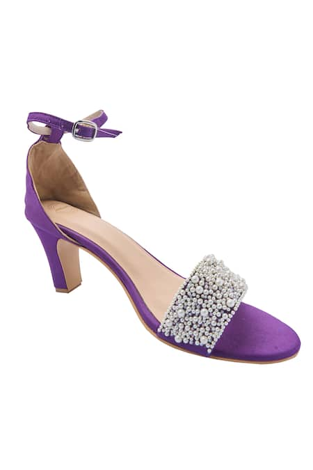 Modanta Footwear Purple Stone Pearl Strap Embellished Heels 