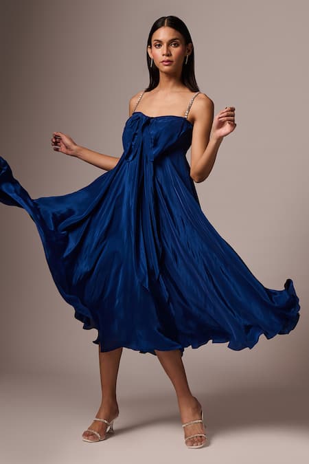 Emblaze Blue Crepe Stones Sweetheart Neck Embellished Strappy Dress Online at Aza Fashions Emblaze_Blue Crepe Stones Sweetheart Neck Embellished Strappy Dress _Online_at_Aza_Fashions
