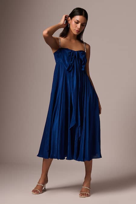 Buy Emblaze Blue Crepe Stones Sweetheart Neck Embellished Strappy Dress Online at Aza Fashions Buy_Emblaze_Blue Crepe Stones Sweetheart Neck Embellished Strappy Dress _Online_at_Aza_Fashions