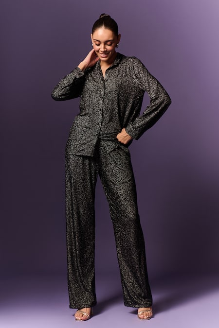 Emblaze Shimmer Textured Shirt With Pant 