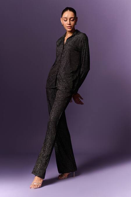 Buy_Emblaze_Black Jersey Textured Shirt Collar Shimmer With Pant _Online_at_Aza_Fashions