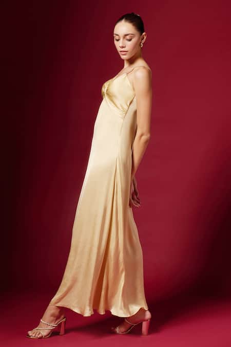 Shop Emblaze Gold Crepe Stones Sweetheart Neck Ruched Bodice Strappy Dress Online at Aza Fashions Shop_Emblaze_Gold Crepe Stones Sweetheart Neck Ruched Bodice Strappy Dress _Online_at_Aza_Fashions