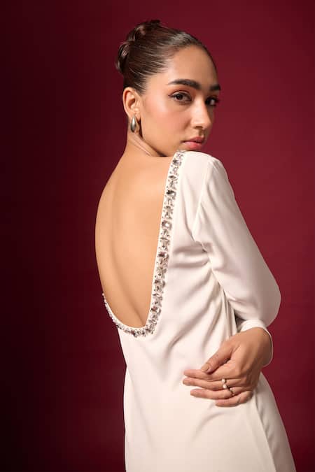 Buy Emblaze White Crepe Embellished Jewel Round Border Dress Online at Aza Fashions Buy_Emblaze_White Crepe Embellished Jewel Round Border Dress _Online_at_Aza_Fashions