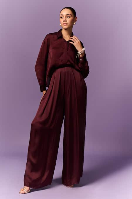 Emblaze Solid Shirt & Flared Pant Set 