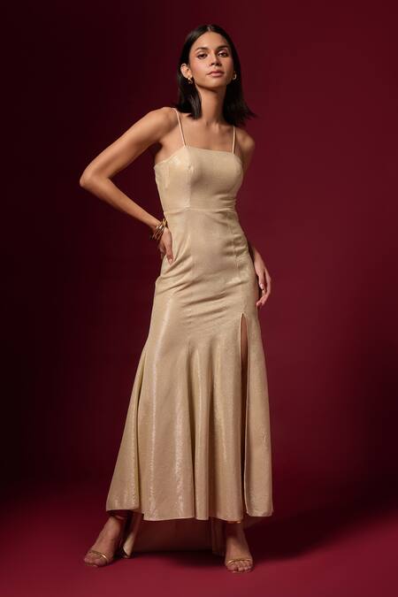 Emblaze Gold Jersey Sequins Square Neck Shimmer Embroidered Dress Online at Aza Fashions Emblaze_Gold Jersey Sequins Square Neck Shimmer Embroidered Dress _Online_at_Aza_Fashions