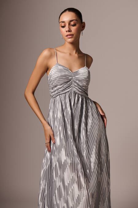Shop_Emblaze_Silver Satin Sweetheart Neck Pleated Dress _Online_at_Aza_Fashions