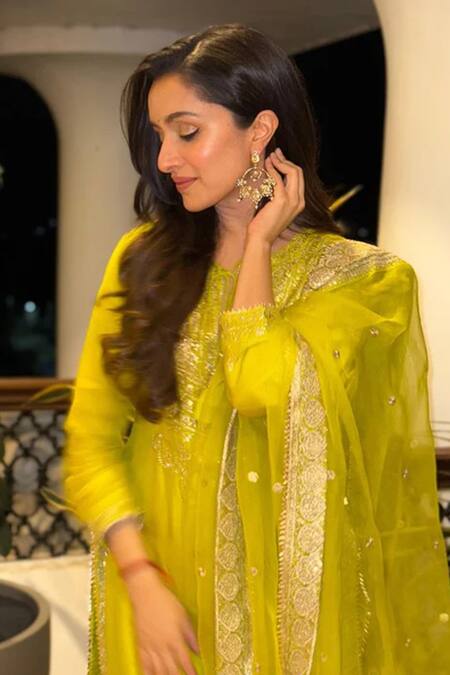 Shop Gopi Vaid Green Cotton, Silk, Chanderi, Organza Rati Jamdani Embellished Kurta Sharara Set at Aza Fashions Shop_Gopi Vaid_Green Cotton, Silk, Chanderi, Organza Rati Jamdani Embellished Kurta Sharara Set_at_Aza_Fashions