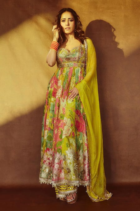 Gopi Vaid Nushrat Floral Bloom Print Anarkali Palazzo Set 