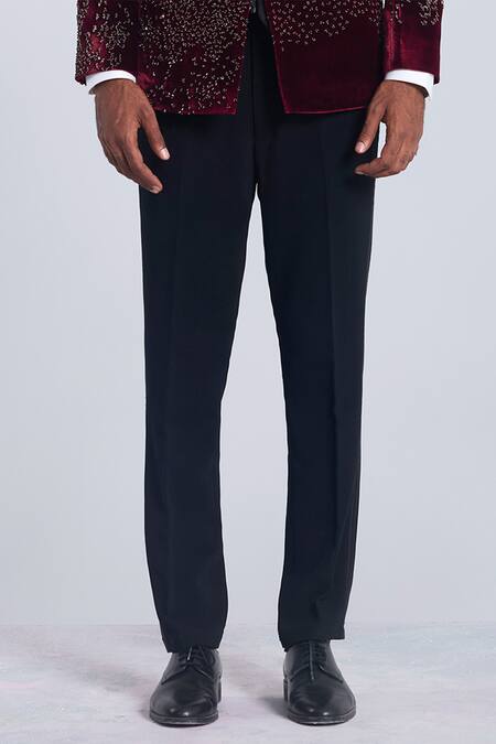 Buy Sarab Khanijou Wine Velvet Embroidered Beads Tuxedo Set Online at Aza Fashions Buy_Sarab Khanijou_Wine Velvet Embroidered Beads Tuxedo Set _Online_at_Aza_Fashions