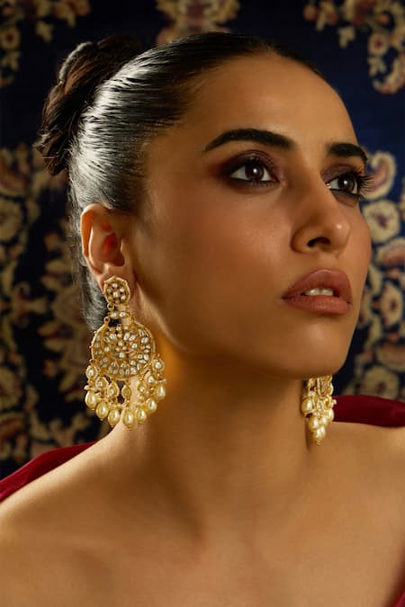 Joules by Radhika Lunar Glow Polki Kundan Stone Studded Chaandbalis 