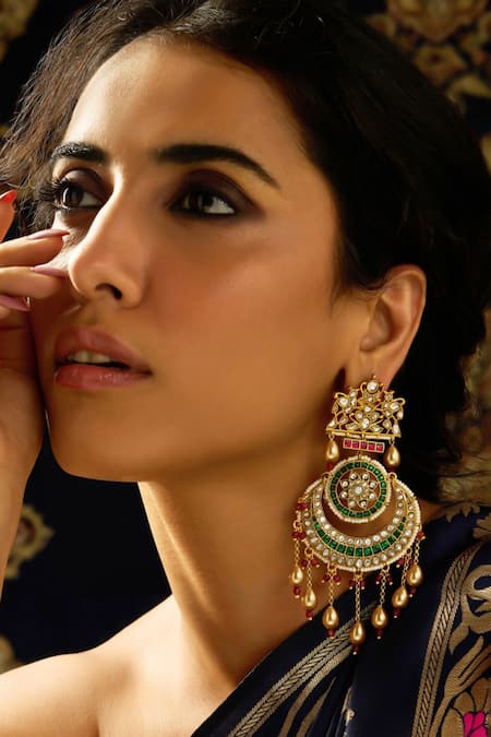 Joules By Radhika Multi Color Stones Rajwadi Fusion Chaandbali Earrings 