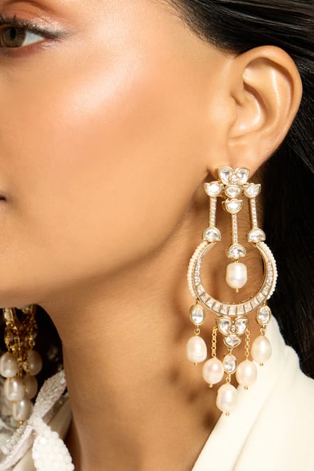 Shop Joules By Radhika White Pearls Embellished Earrings at Aza Fashions Shop_Joules By Radhika_White Pearls Embellished Earrings _at_Aza_Fashions