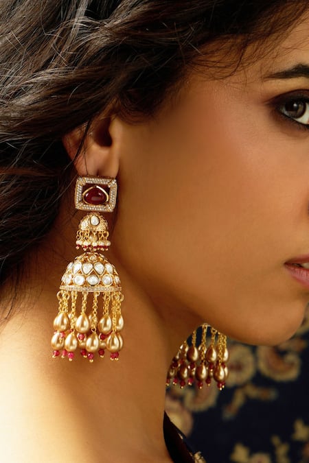 Joules By Radhika Polki & Pearl Embellished Jhumkas 