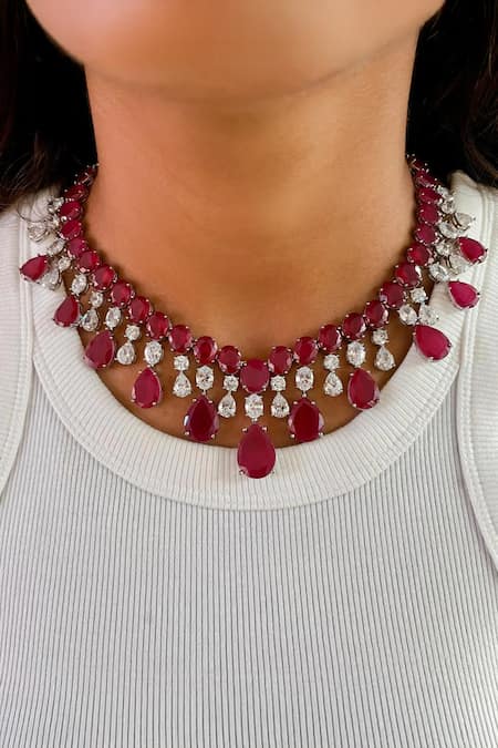 Prerto Ruby Infinite Orchid Diamond Necklace Set 