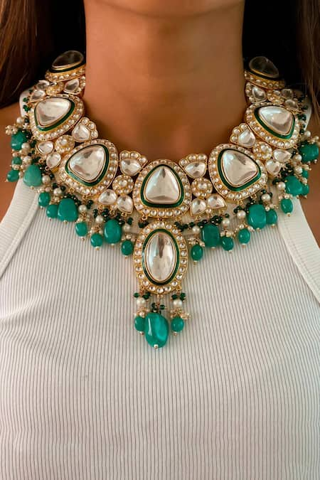 Prerto Maharani Ganga Polki Kundan Statement Necklace Set 