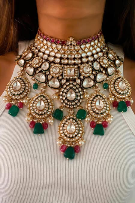 Prerto Maharani Amarat Polki Kundan Statement Necklace Set 