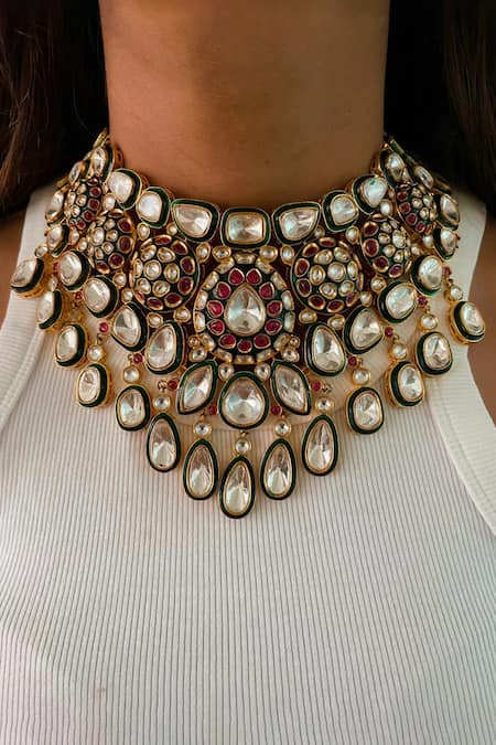 Prerto Maharani Premila Polki Kundan Statement Necklace Set 