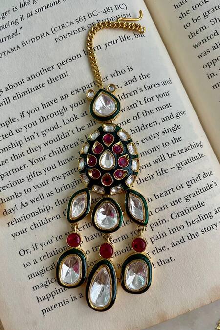 PRERTO_Green Stones, Diamonds Maharani Premila Polki Kundan Statement Necklace Set_Online_at_Aza_Fashions