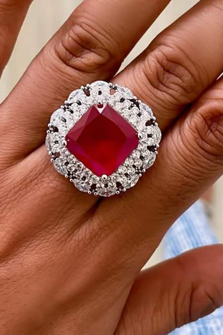 Buy_PRERTO_Red Crystals, Diamonds, Stones Baguette Embellished Necklace Set _Online_at_Aza_Fashions